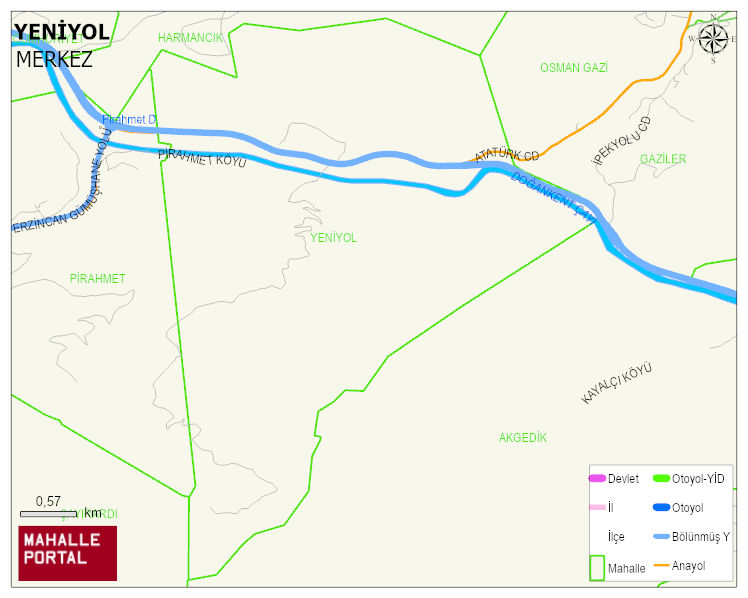 YENİYOL Köyü Haritası | Dağlar, Ovalar ve Akarsu Bilgileri
