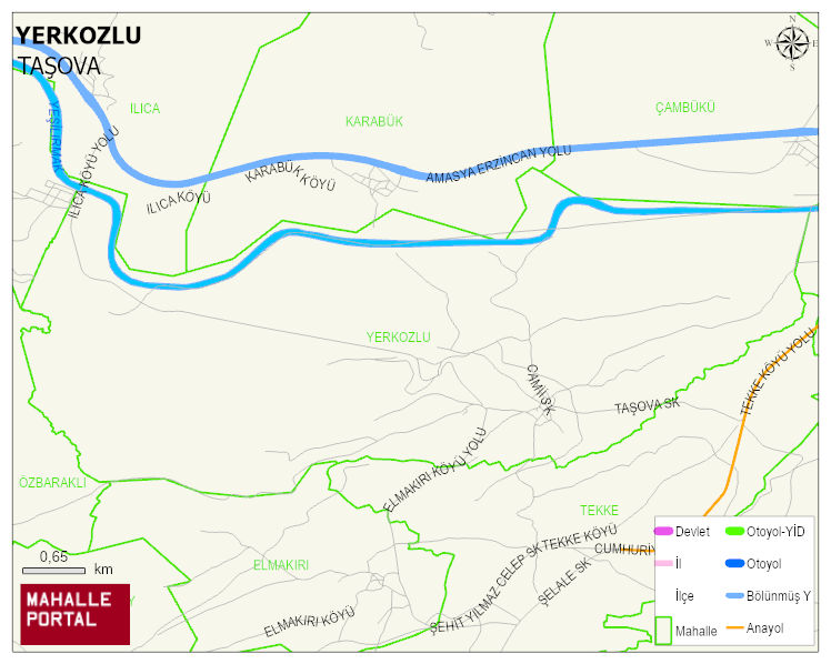 YERKOZLU Köyü Haritası | Dağlar, Ovalar ve Akarsu Bilgileri