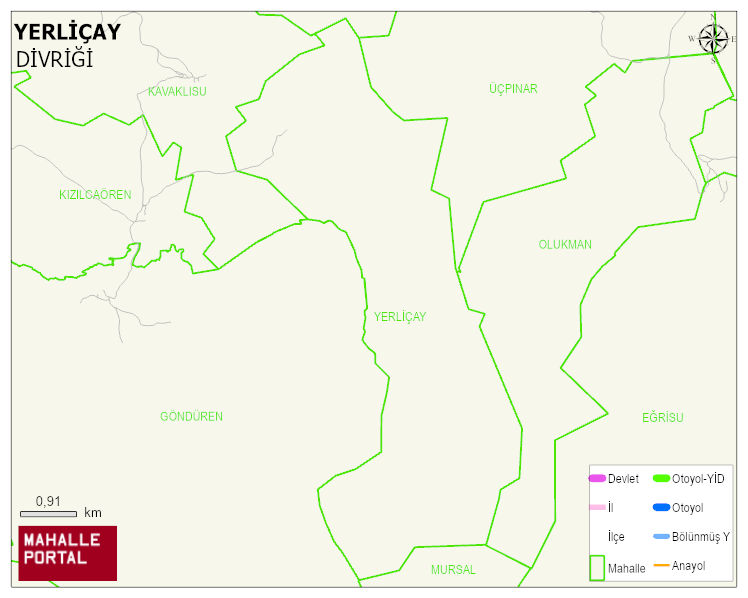 YERLİÇAY Köyü Haritası | Yükselti ve Doğa Özellikleri