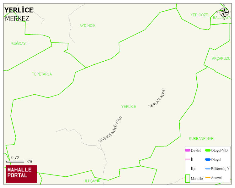 YERLİCE Köyü Haritası | Dağlar, Ovalar ve Akarsu Bilgileri