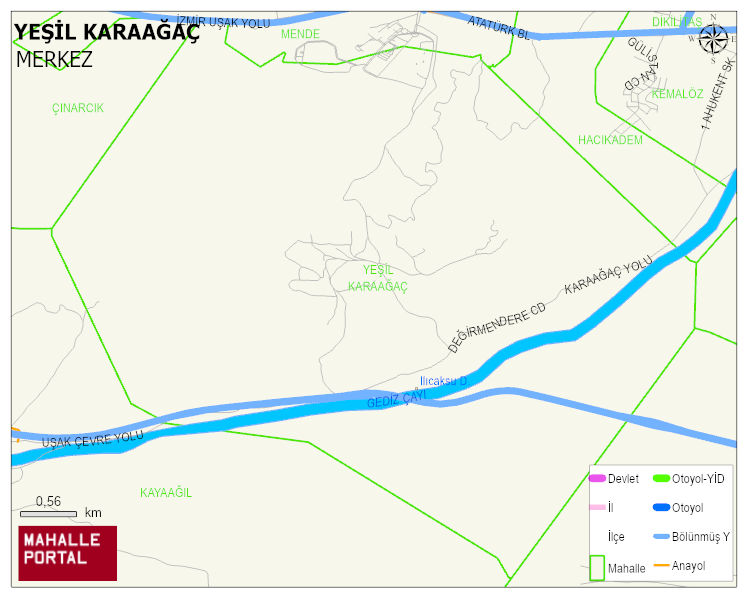 YEŞİL KARAAĞAÇ Mahallesi Haritası | İnteraktif Köy ve Mahalle Sınırları
