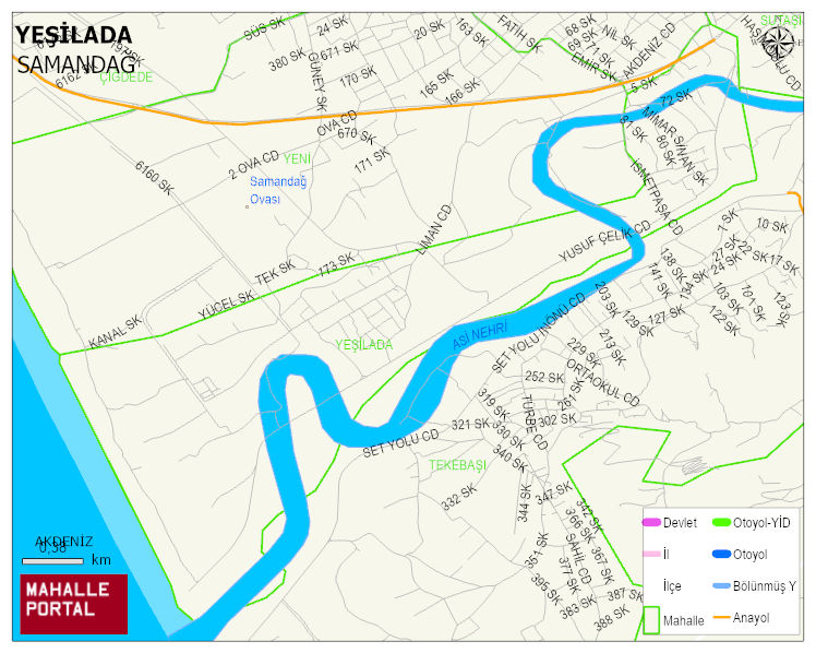 YEŞİLADA Mahallesi Haritası | Dağlar, Ovalar ve Akarsu Bilgileri