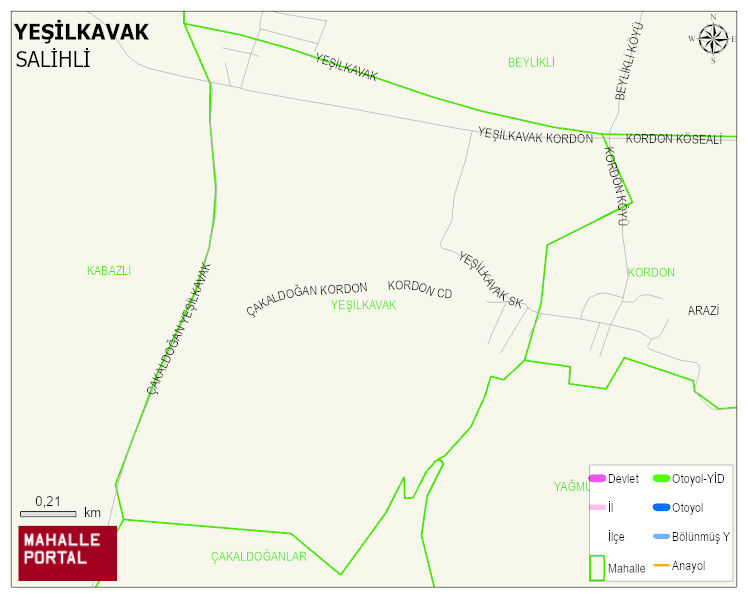 YEŞİLKAVAK Mahallesi Haritası | Yükselti ve Doğa Özellikleri