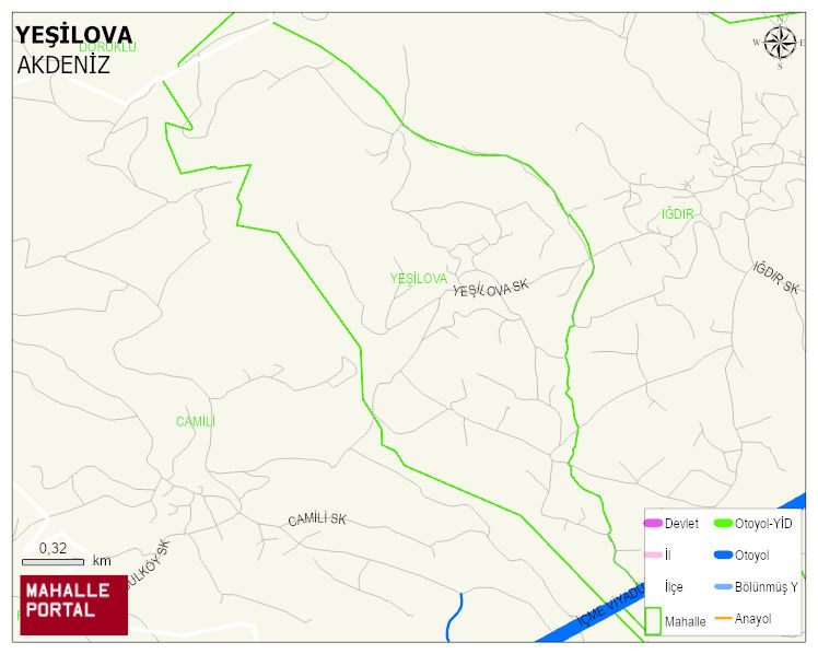 YEŞİLOVA Mahallesi Haritası | Mahalle ve Köy Sınırı
