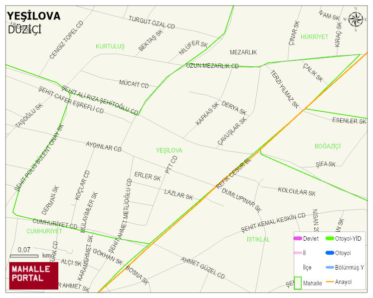 YEŞİLOVA Mahallesi Haritası | Yükselti ve Doğa Özellikleri
