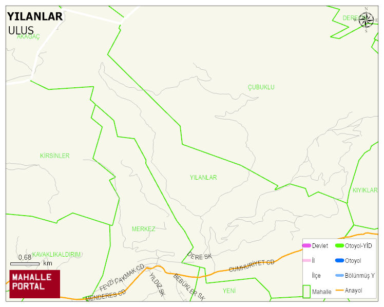 YILANLAR Köyü Haritası | Dağlar, Ovalar ve Akarsu Bilgileri