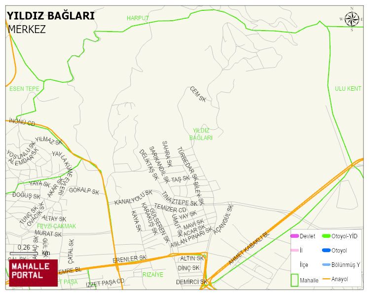 YILDIZ BAĞLARI Mahallesi Haritası | Mahalle ve Köy Sınırı