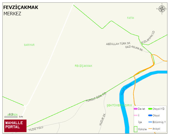 YILDIZ BELDESİ FEVZİÇAKMAK Mahallesi Haritası | Mahalle ve Köy Sınırı
