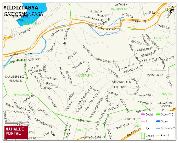 YILDIZTABYA Mahallesi Haritası | Coğrafi Yapı ve Detaylı Haritası