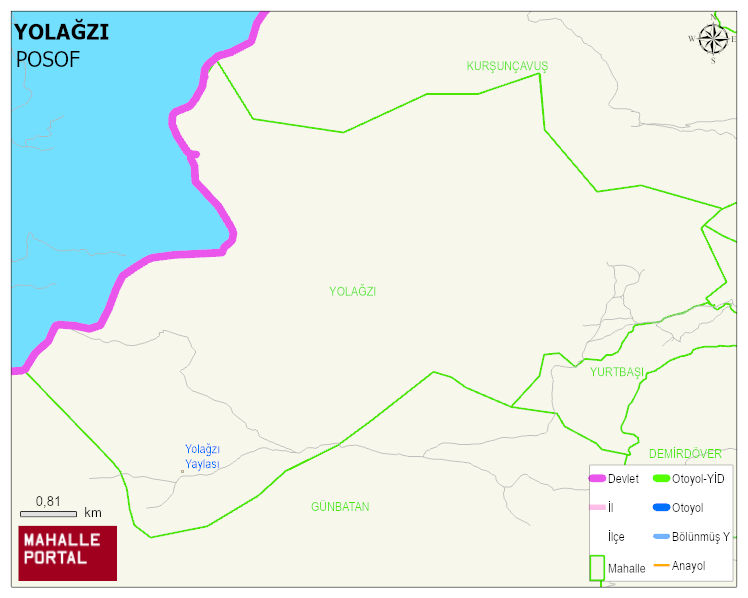 YOLAĞZI Köyü Haritası | Yükselti ve Doğa Özellikleri
