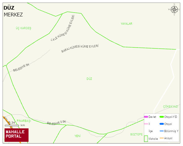 YOLALAN BELDESİ DÜZ Mahallesi Haritası | Yükselti ve Doğa Özellikleri