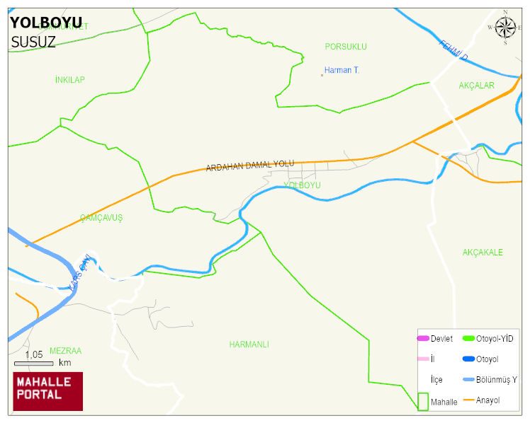 YOLBOYU Köyü Haritası | Yükselti ve Doğa Özellikleri