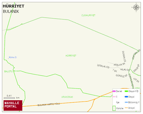 YONCALI BELDESİ HÜRRİYET Mahallesi Haritası | Yükselti ve Doğa Özellikleri