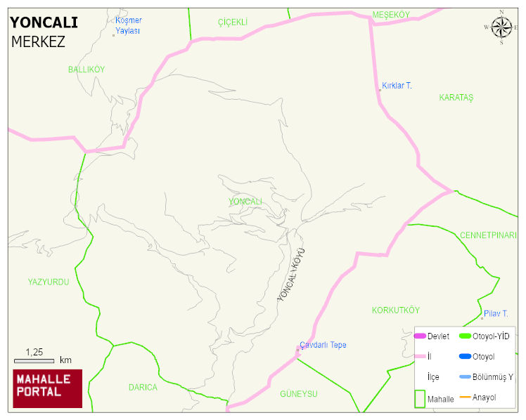 YONCALI Köyü Haritası | Yükselti ve Doğa Özellikleri