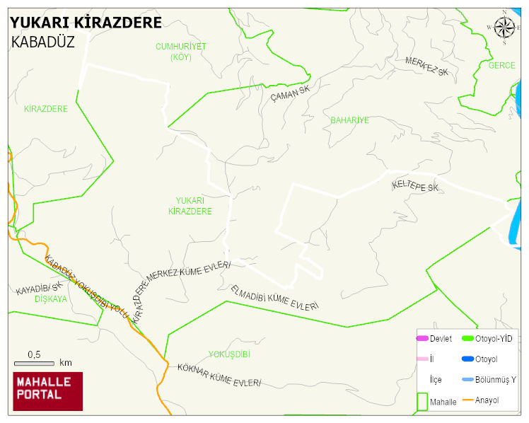 YUKARI KİRAZDERE Mahallesi Haritası | Dağlar, Ovalar ve Akarsu Bilgileri