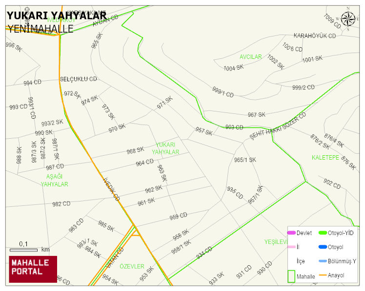 YUKARI YAHYALAR Mahallesi Haritası | Mahalle ve Köy Sınırı
