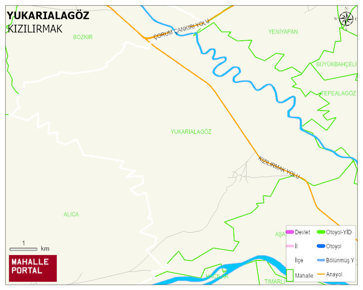 YUKARIALAGÖZ Köyü Haritası | Mahalle ve Köy Sınırı