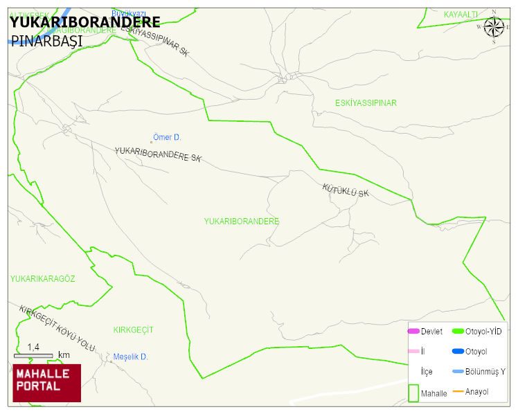 YUKARIBORANDERE Mahallesi Haritası | Yükselti ve Doğa Özellikleri
