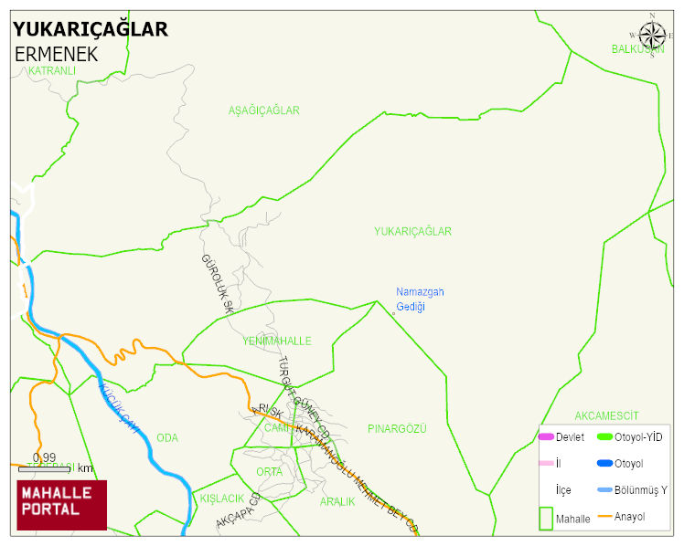 YUKARIÇAĞLAR Köyü Haritası | Mahalle ve Köy Sınırı