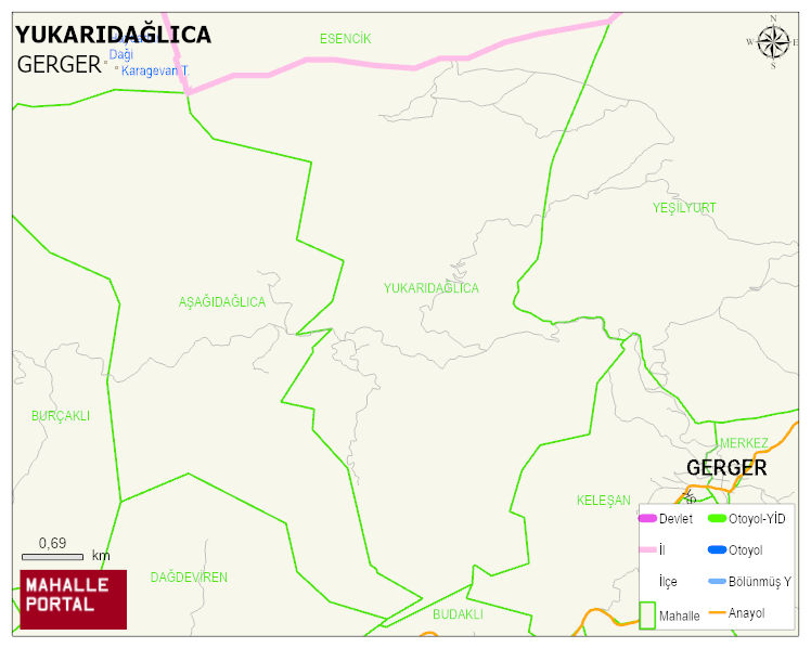 YUKARIDAĞLICA Köyü Haritası | Mahalle ve Köy Sınırı