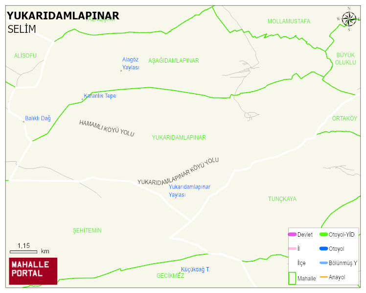 YUKARIDAMLAPINAR Köyü Haritası | Yükselti ve Doğa Özellikleri