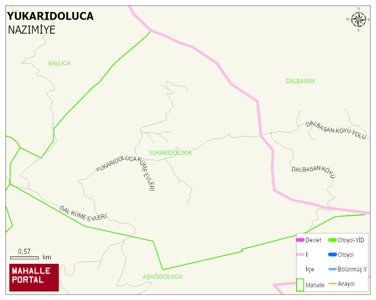YUKARIDOLUCA Köyü Haritası | Yükselti ve Doğa Özellikleri