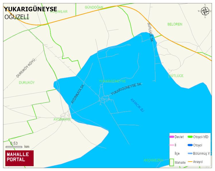 YUKARIGÜNEYSE Mahallesi Haritası | Coğrafi Yapı ve Detaylı Haritası