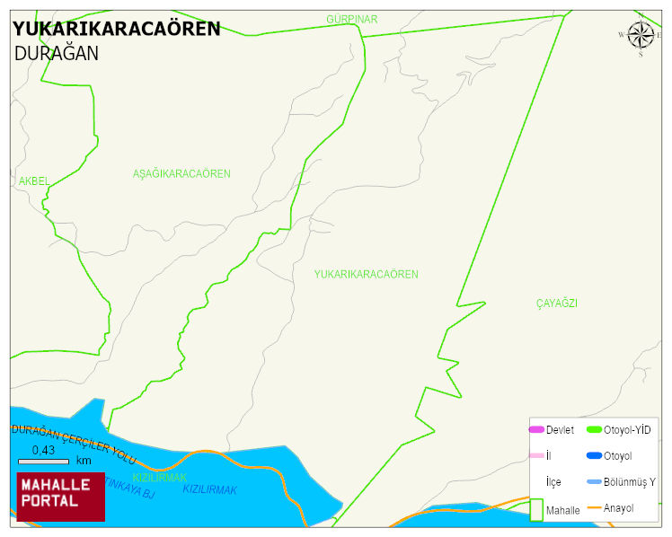 YUKARIKARACAÖREN Köyü Haritası | Yükselti ve Doğa Özellikleri