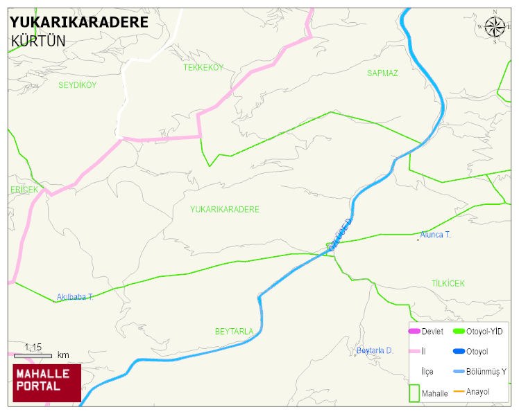 YUKARIKARADERE Köyü Haritası | İnteraktif Köy ve Mahalle Sınırları