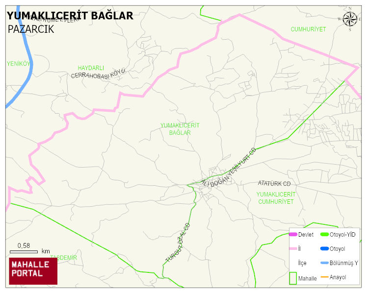 YUMAKLICERİT BAĞLAR Mahallesi Haritası | Mahalle ve Köy Sınırı