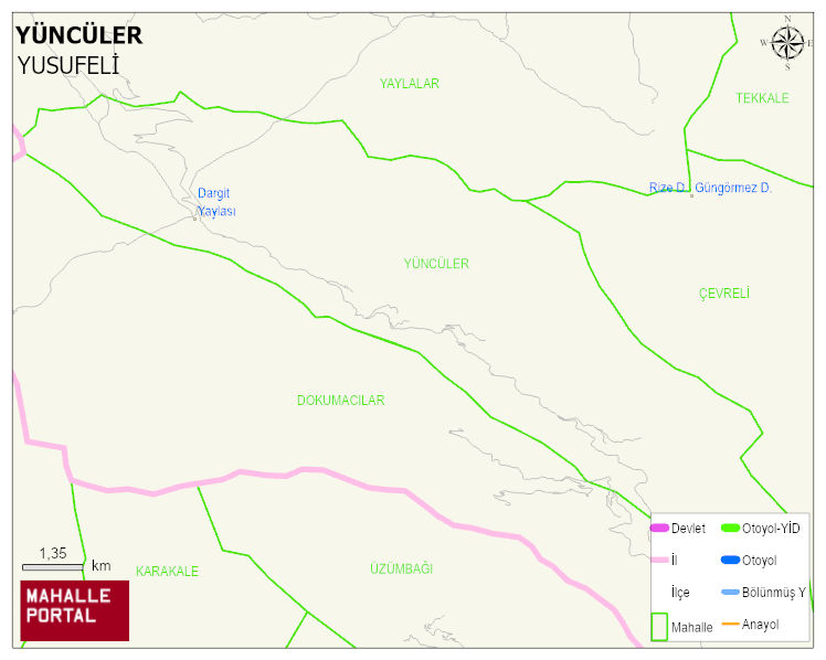 YÜNCÜLER Köyü Haritası | Sayısal Bölge Görünümü