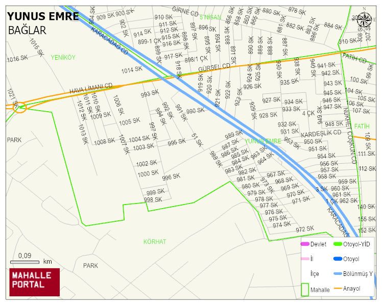 YUNUS EMRE Mahallesi Haritası | Yükselti ve Doğa Özellikleri