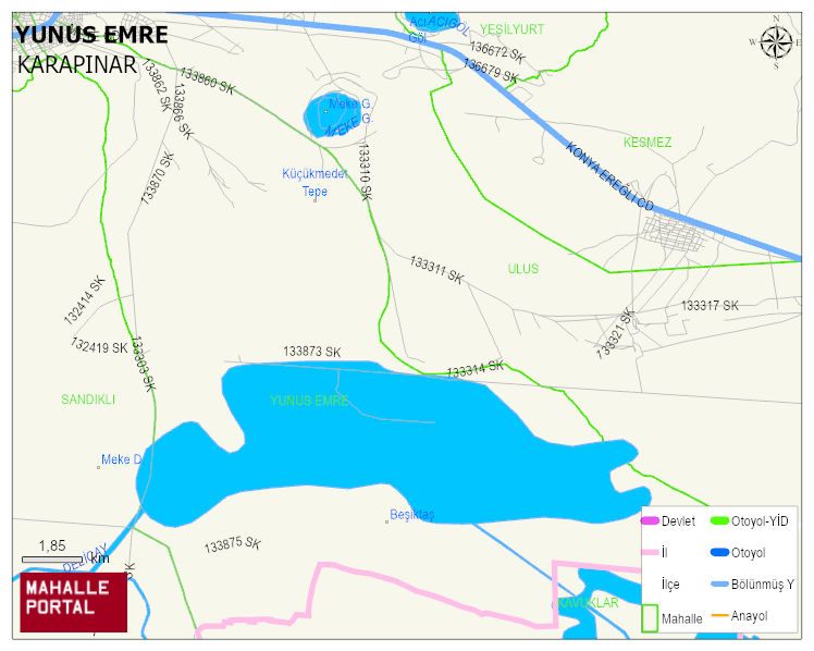 YUNUS EMRE Mahallesi Haritası | Dağlar, Ovalar ve Akarsu Bilgileri