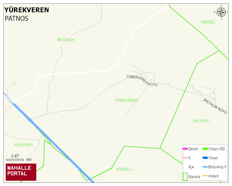 YÜREKVEREN Köyü Haritası | Dağlar, Ovalar ve Akarsu Bilgileri