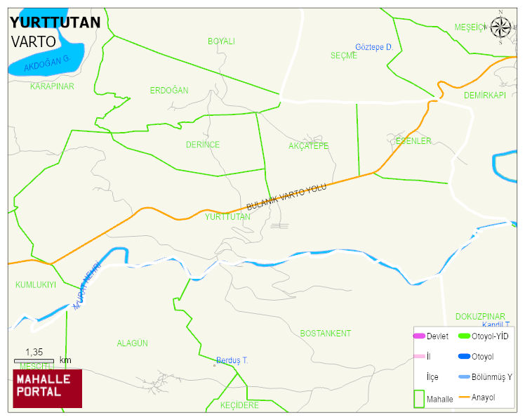 YURTTUTAN Köyü Haritası | Coğrafi Yapı ve Detaylı Haritası