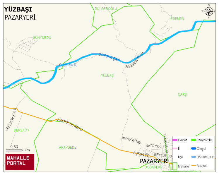 YÜZBAŞI Mahallesi Haritası | Mahalle ve Köy Sınırı