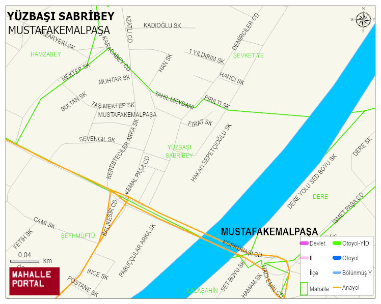YÜZBAŞI SABRİBEY Mahallesi Haritası | Dağlar, Ovalar ve Akarsu Bilgileri